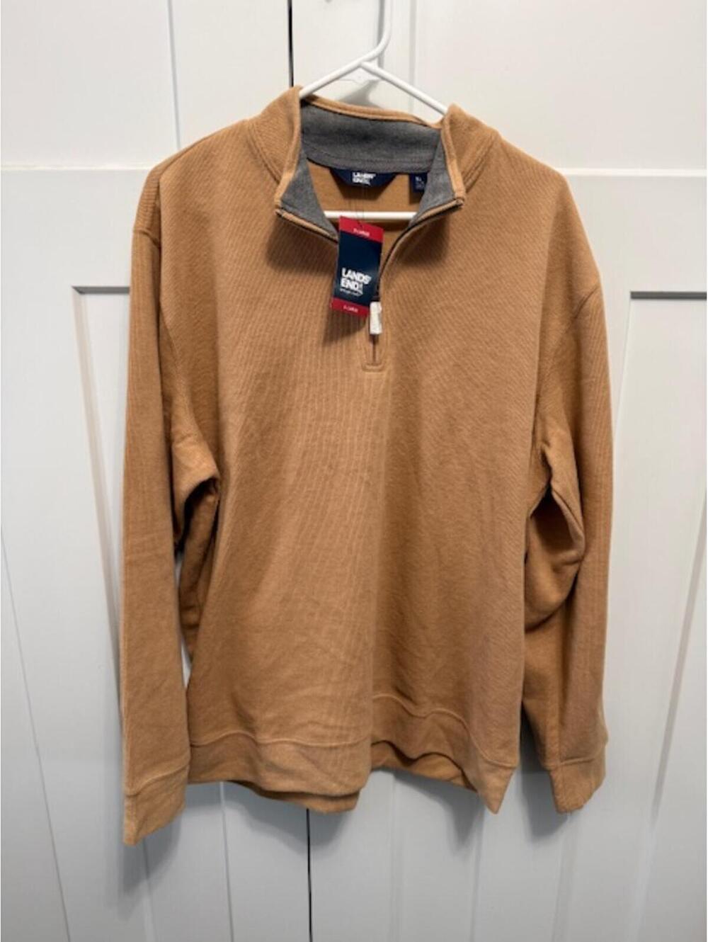 NWT Men's ribbed Lands End 1/4 zip pull over tan size XL